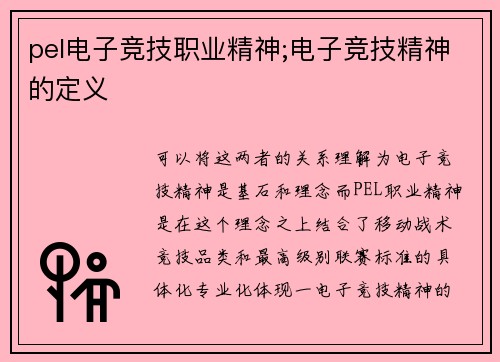 pel电子竞技职业精神;电子竞技精神的定义